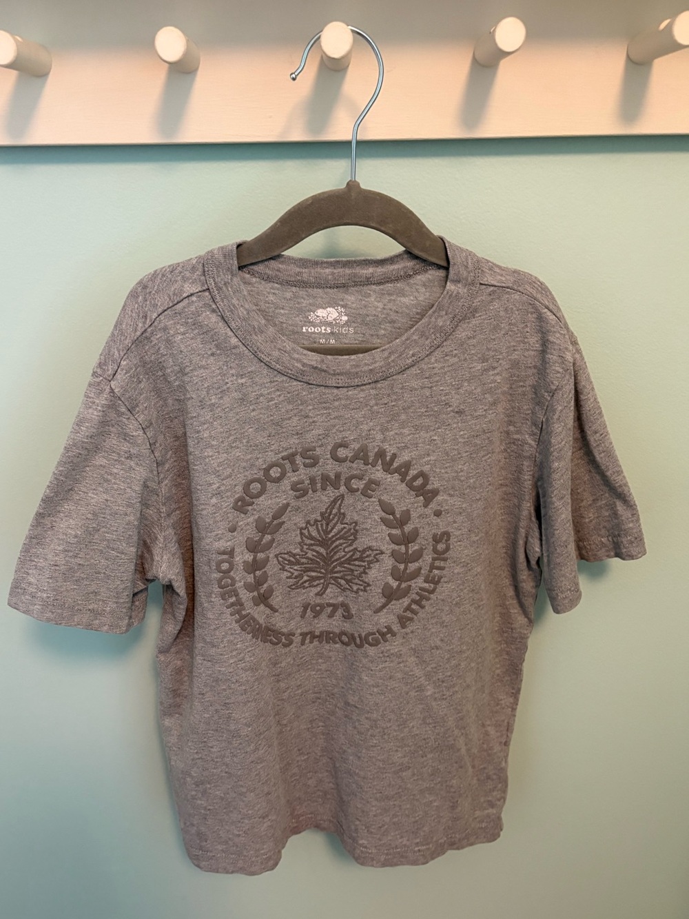 Roots Kids Gray Logo Tee with Leaf Crest